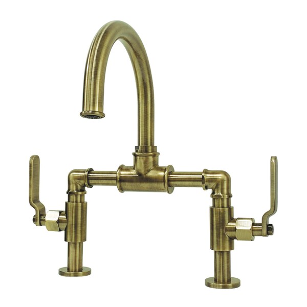 Whitaker Industrial Style Bridge Bathroom Faucet W/ Pop-Up Drain, Brass